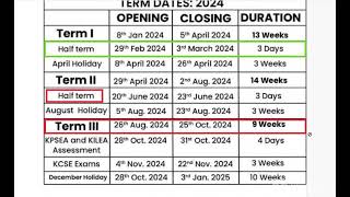 2024 OFFICIAL SCHOOL CALENDAR2024 term one to Three [upl. by Plafker]