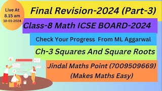 ICSE Ch3 Squares And Square Roots Check Your Progress For ICSE Class 8 Math2024 From ML Aggarwal [upl. by Simone]