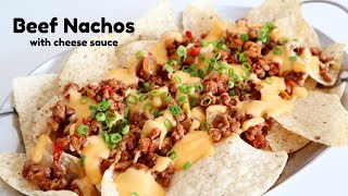 BEEF NACHOS WITH CHEESE SAUCE RECIPE  LOADED BEEF NACHOS [upl. by Hopfinger]