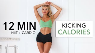 12 MIN KICKING CALORIES  Fun Cardio HIIT Workout  not dancy suitable to do in public [upl. by Nosreffej]