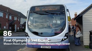 FRV  First Essex Route 86 from Colchester Mason Road to West Mersea  63330 SK65 PXM [upl. by Remat]