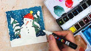 Paint a Cute Snowman Watercolour Christmas Card No 2 [upl. by Nodnas]