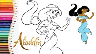 Coloring Princess Jasmine  How to Color Princess Jasmine Disney Coloring Page [upl. by Sirotek340]