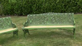 Pair of Antique Coalbrookdale Cast Iron Nasturtium Pattern Garden Benches  UKAA [upl. by Ahterahs698]