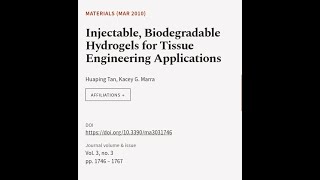 Injectable Biodegradable Hydrogels for Tissue Engineering Applications  RTCLTV [upl. by Fredrick]