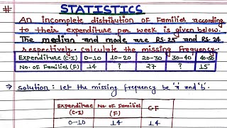 The Median and Mode are RS25 and RS24 respectivelyCalulate the missing frequency  statistics [upl. by Mavilia]