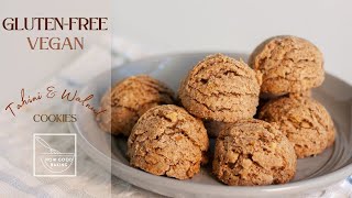 GLUTEN FREE amp VEGAN Tahini Walnut Cookies  Very easy to make vegan cookies for beginners [upl. by Etsirk863]