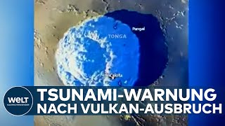 DRAMATISCHE VIDEOAUFNAHMEN TsunamiWarnung im PazifikStaat Tonga nach Vulkanausbruch [upl. by Claybourne]