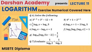 Logarithm Lecture 11  MSBTE Diploma  1st Sem  Basic Mathematics  by Darshan Academy [upl. by Otreblif330]