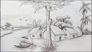 How to draw Scenery  Landscape by pencil sketch step by step [upl. by Magbie754]