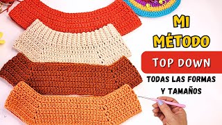 🔴Cómo tejer TOP DOWN a crochet CÁLCULO del canesú correcto TODAS LAS TALLAS [upl. by Keiko]