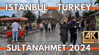 ISTANBUL TURKEY 2024 CITY CENTER OLD CITY SULTANAHMET TOURISTIC DISTRICT 4K WALKING TOUR VIDEO UHD [upl. by Sirrep]