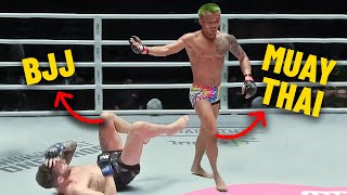 quotGet Upquot 😳 Muay Thai Star OBLITERATES BJJ Practitioner In MMA Fight [upl. by Enhpad]