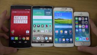 OnePlus One vs LG G3 vs Samsung Galaxy S5 vs iPhone 5S  Which Is Faster [upl. by Talich]