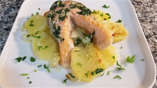 👩🏿‍🍳Salmón al Horno con Patatas y Cebolla✅ [upl. by Eixid]