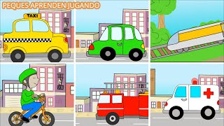 Medios de transporte y colores en inglés y español Video para niños de Peques Aprenden Jugando [upl. by Alben]