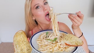 CREAMY FETTUCCINE ALFREDO MUKBANG eating show [upl. by Nnyletak]