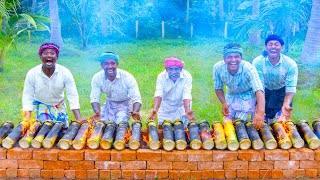 BAMBOO CHICKEN  Chicken Cooking in Bamboo  Direct Fired Bamboo Chicken Recipe Cooking in Village [upl. by Chrysler]