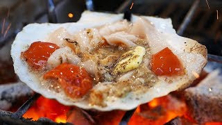 Japanese Street Food  OSAKA SEAFOOD Giant Scallops Oysters Sea Urchin Japan [upl. by Reinhard486]