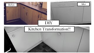 HOW TO FABLON KITCHEN CUPBOARDS  DIY HACKS  KITCHEN MAKEOVER ON A BUDGET PART 1 [upl. by Irik]