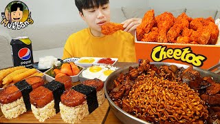 ASMR MUKBANG 직접 만든 치토스 양념 치킨먹방 치즈스틱 짜파게티 레시피 FRIED CHICKEN AND BLACK BEAN NOODLES EATING SOUND [upl. by Carolus262]