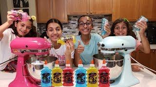 Making 3 Color Slime in a Blender Challenge with Sisiters Fun Tube [upl. by Bremser]