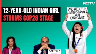 12YearOld Indian Girl Storms COP28 Stage Shouts quotEnd Fossil Fuelsquot [upl. by Abdulla504]