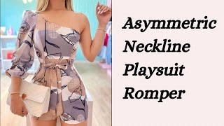 How to Cut and Sew Asymmetric Neckline PlaysuitRomper [upl. by Ruosnam]