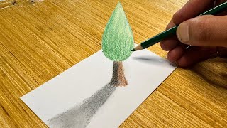 easy art 3d drawing tree [upl. by Stuckey]