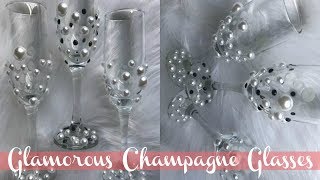 DIY Dollar Tree Champagne Glasses  Elegant Wedding Glasses [upl. by Esenahs]