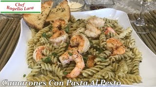 CAMARONES CON PASTA AL PESTO  DELICIOSA RECETA [upl. by Trofmoc]