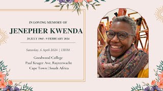 LIVE BROADCAST  MEMORIAL SERVICE OF JENEPHER KWENDA  SATURDAY 06 APRIL 2024  13H30 [upl. by Lindahl]