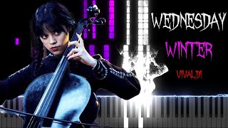 Wednesday Plays Cello Winter by Antonio Vivaldi  Extreme Piano Tutorial [upl. by Noryd177]