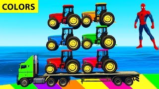 COLOR TRACTORS in Superheroes Cars Cartoon for Kids and Colors for Children w Nursery Rhymes Songs [upl. by Neslund]