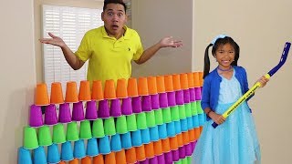 Wendy Pretend Play STACKING Game with Giant Cup Wall [upl. by De167]