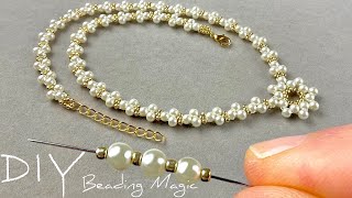 DIY Pearl Beaded Necklace Tutorial  How to Make a Stunning Beaded Jewelry Piece [upl. by Lytsyrk]