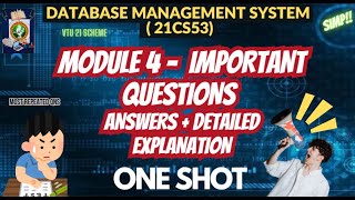 DBMS Module 4 Important Questions BCS403  ONE SHOT VIDEO FOR EXAM  VTU 4th sem BCS403 dbms [upl. by Ennaesor956]