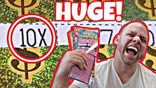 HUGE 10X WIN on an EXPENSIVE scratch off lottery ticket WOW  ARPLATINUM [upl. by Lemar863]