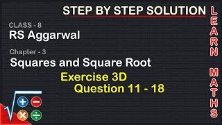 Square and Square roots Class 8 Exercise 3D Question 11  18 RS AggarwalLearn maths [upl. by Hoi]