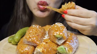 CRUNCHY CREAMY KIMCHI NOODLES SPRINGROLLS PICKLES MUKBANG asmr mukbang noodles springrolls food [upl. by Ardiek]