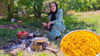 Cooking Stanboli Polo Stuffed Rice with Harvested Fresh Beans and Minced Meat Village cooking [upl. by Benetta]