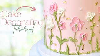 Painted Buttercream Flower Cake Tutorial Piping tips amp palette knife painting 💐 [upl. by Johen]