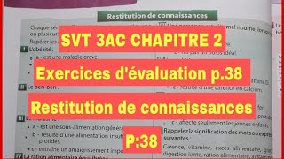 Exercices dévaluation page 38 Univers plus SVT 3AC BIOF Exercices restitution de connaissances p 38 [upl. by Ashia211]