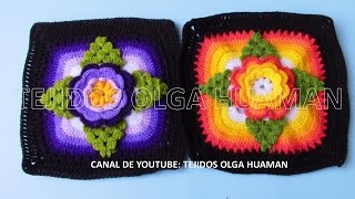 muestra para colcha a crochet FLOR DE TRES CAPAS CON HOJAS video 2 [upl. by Nattirb]