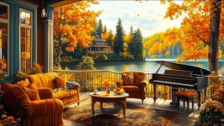 Autumn Cozy Porch with Falling Leaves Birdsong and Relaxing Nature Sounds in Fall Ambience [upl. by Dirgis871]