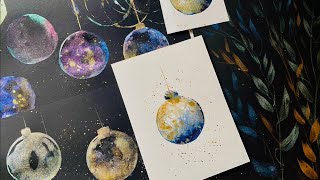 Paint A HOLIDAY CARD Beautiful EASY Christmas bauble Watercolor Landscape Painting Watercolour demo [upl. by Josephine]