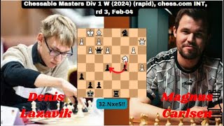 Magnus Carlsen vs Denis Lazavik Chessable Masters Div 1 W 2024rapid chesscom INT rd 3 Feb04 [upl. by Suiravad]