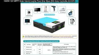 1500W 12V MPPT Solar Hybrid Inverter Pure Sine Wave 80A Solar Controller AC230V [upl. by Lister193]