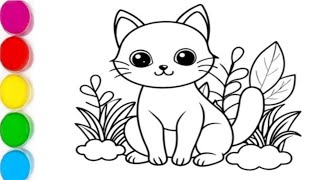 How to draw a Cute Cat 🐱🐈 for kids Painting 🖌️ amp Coloring for kids amp Toddlers Lets Draw Together [upl. by Shermie]