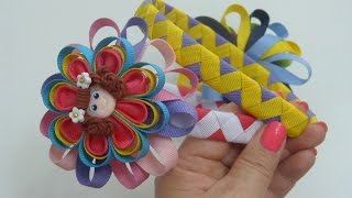 Diy diadema Zig Zag y flores kanzashiDiy Zig Zag headband and kanzashi flowers for hair [upl. by Jelks48]